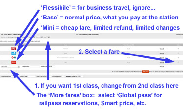 Trenitalia.com:  Fare selection page