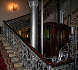 Pera Palas Hotel, Istanbul:  The grand staircase & ancient lift