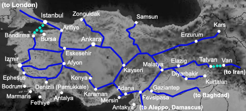 Train routes in Turkey