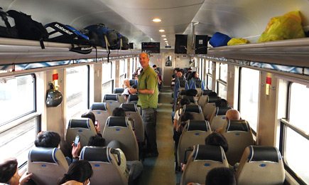 Air-conditioned soft seats on the train from Saigon to Phan Thiet