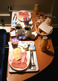Complimentary breakfast in a deluxe sleeper on the Amsterdam-Prague train