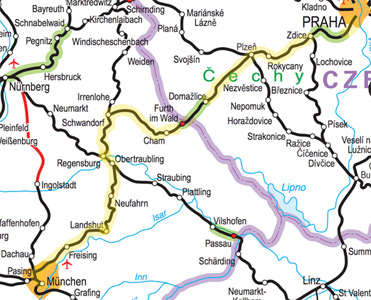 Munich to Prague train route map