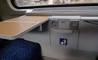 Power outlets in a 6-seat 2nd class compartment