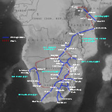 Map of train routes in Zimbabwe & Southern Africa