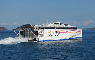 Condor Liberation fast ferry leaving Guernsey for Jersey