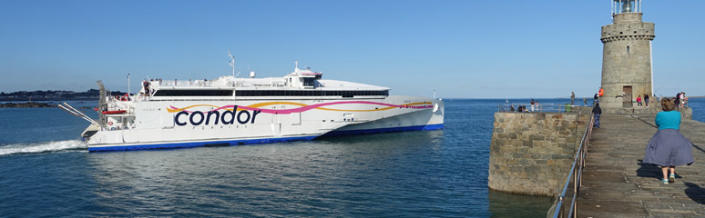 Condor Liberation fast ferry departs Guernsey for Jersey