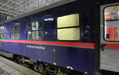 Couchette compartment on Amsterdam to Switzerland Nightjet train
