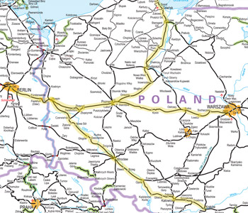 Berlin to Warsaw & Krakow train route map