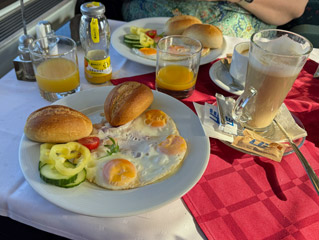 Breakfast on the Budapest-Brasov sleeper train