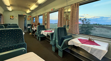 Restaurant car on the Budapest-Brasov train 'Corona'