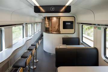 Restaurant car in a new generation railjet