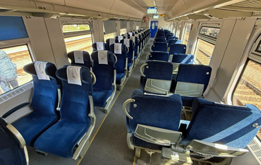2nd class open-plan seats on the train from Warsaw to Mockava