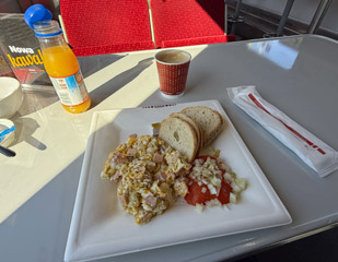 Polish cooked breakfast on the Warsaw-Mockava train