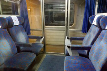 A 6-seat compartment on a Warsaw to Krakow train