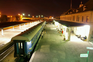 Windhoek railway station at night, with the Starline train to Keetmanshoop about to depart