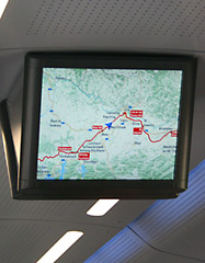 TV screen showing the train's location