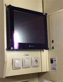 TV screen in 2-bed sleeper on Kiev-Moscow train