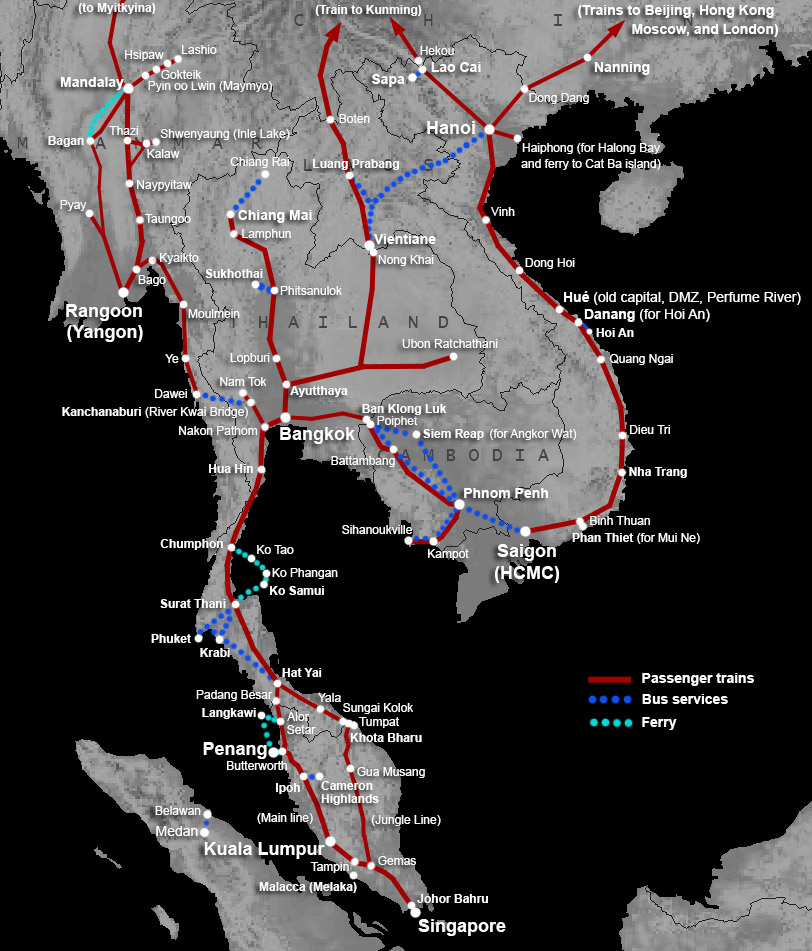 Map Of Train Routes In Singapore Malaysia Thailand Vietnam Burma