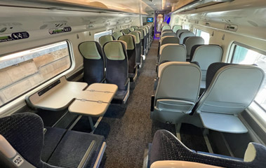 Standard class seats on an Avanti West Coast pendolino train