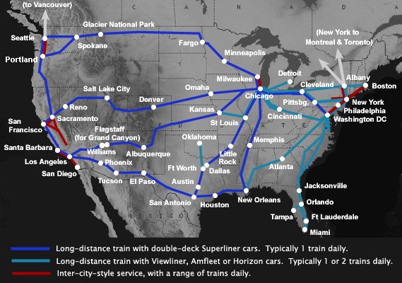 Train Travel Usa Map A guide to train travel in the USA | Coast to coast by Amtrak from 