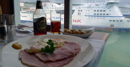 A meal on board P&O's Pride of Kent as it leaves Dover