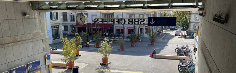 View of Cafe du Simplon from Lausanne station exit