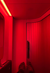 Adjustable ambient lighting in a mini-cabin in the new generation Nightjet train
