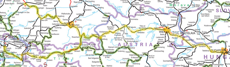 Stuttgart to Budapest train route map