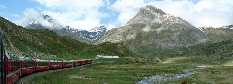 The train descends from the Bernina Pass