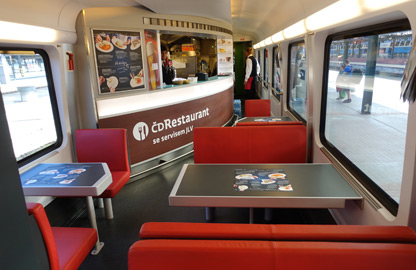 Restaurant car on a Prague-Vienna railjet train