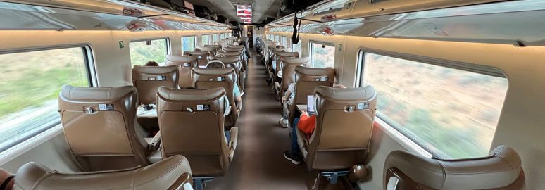 Seats in car 2 on a Barcelona to Madrid Iryo train