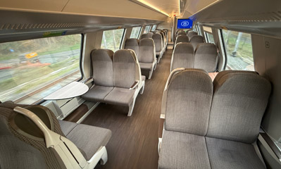 2nd class seats on a double-deck intercity train from Brussels to Bruges