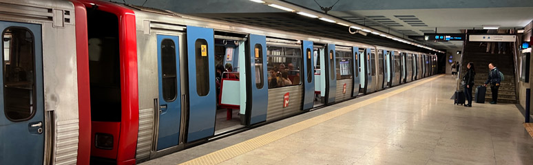 Lisbon metro train at Santa Apolonia station