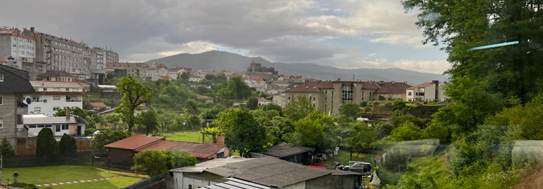 View of Tui and its cathedral from the train
