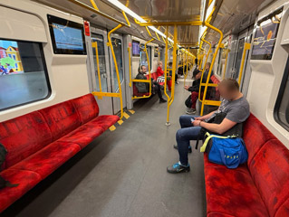Inside a Warsaw metro train